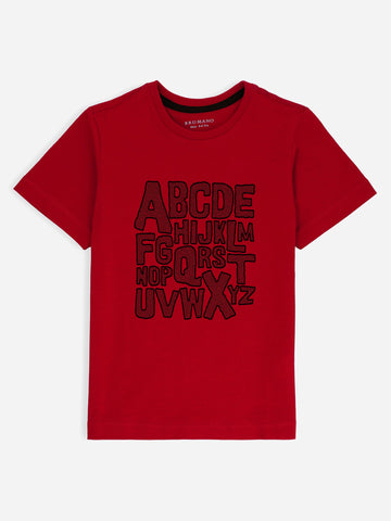Red Graphic Printed 'Abcd' Casual Tee