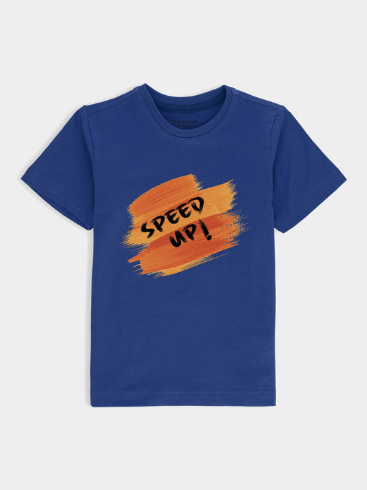 Blue Graphic Printed 'Speed Up'  Casual Tee