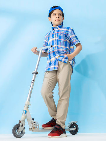 Blue Multi Color Short Sleeve Checkered Casual Shirt Brumano Pakistan