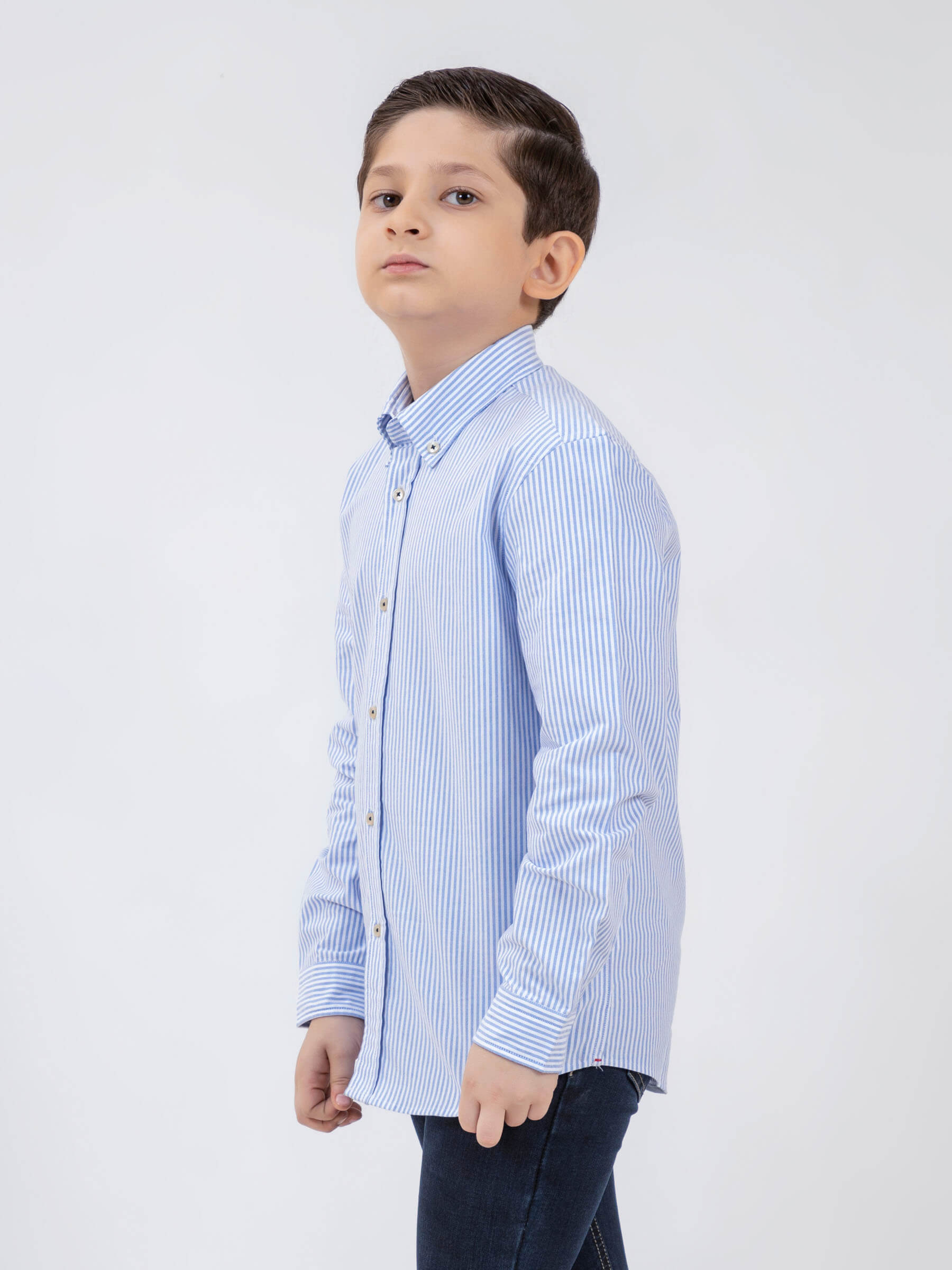 Blue Oxford Striped Long Sleeve Casual Shirt Brumano Pakistan
