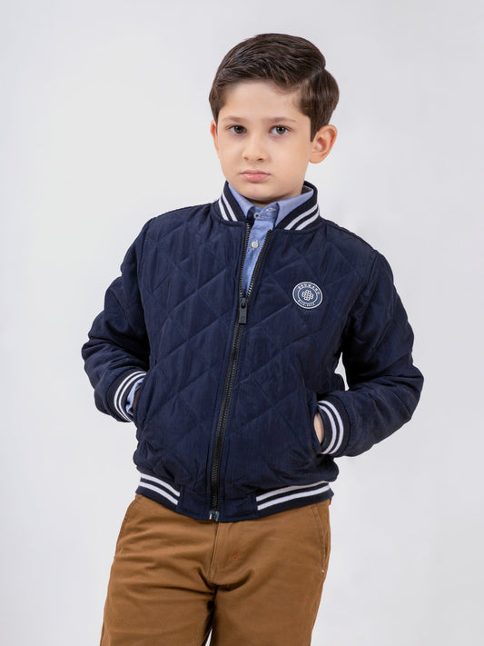 Blue Quilted Sporty Casual Baseball Jacket Brumano Pakistan