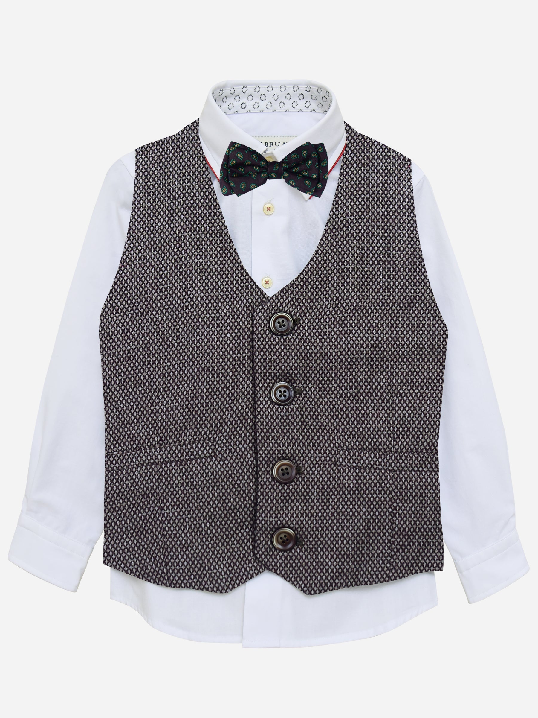 Brown Diamond Patterned Suit Vest With Bow Brumano Pakistan