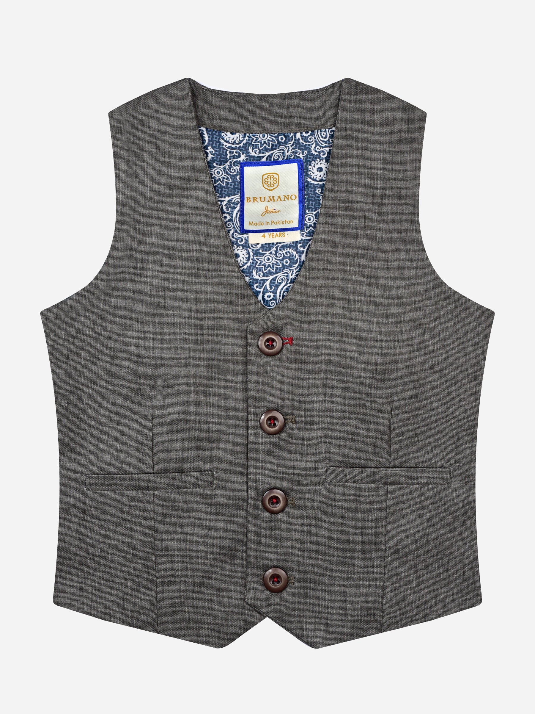 Brown Linen Textured Suit Vest With Bow Brumano Pakistan