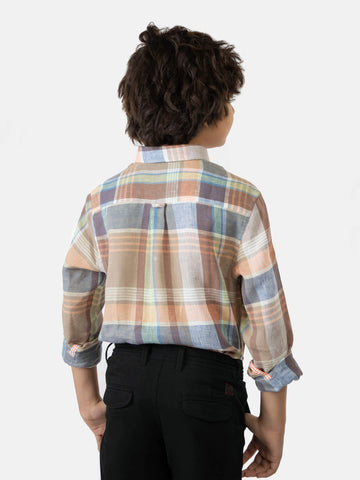 Brown Pastel Multi Color Linen Casual Shirt