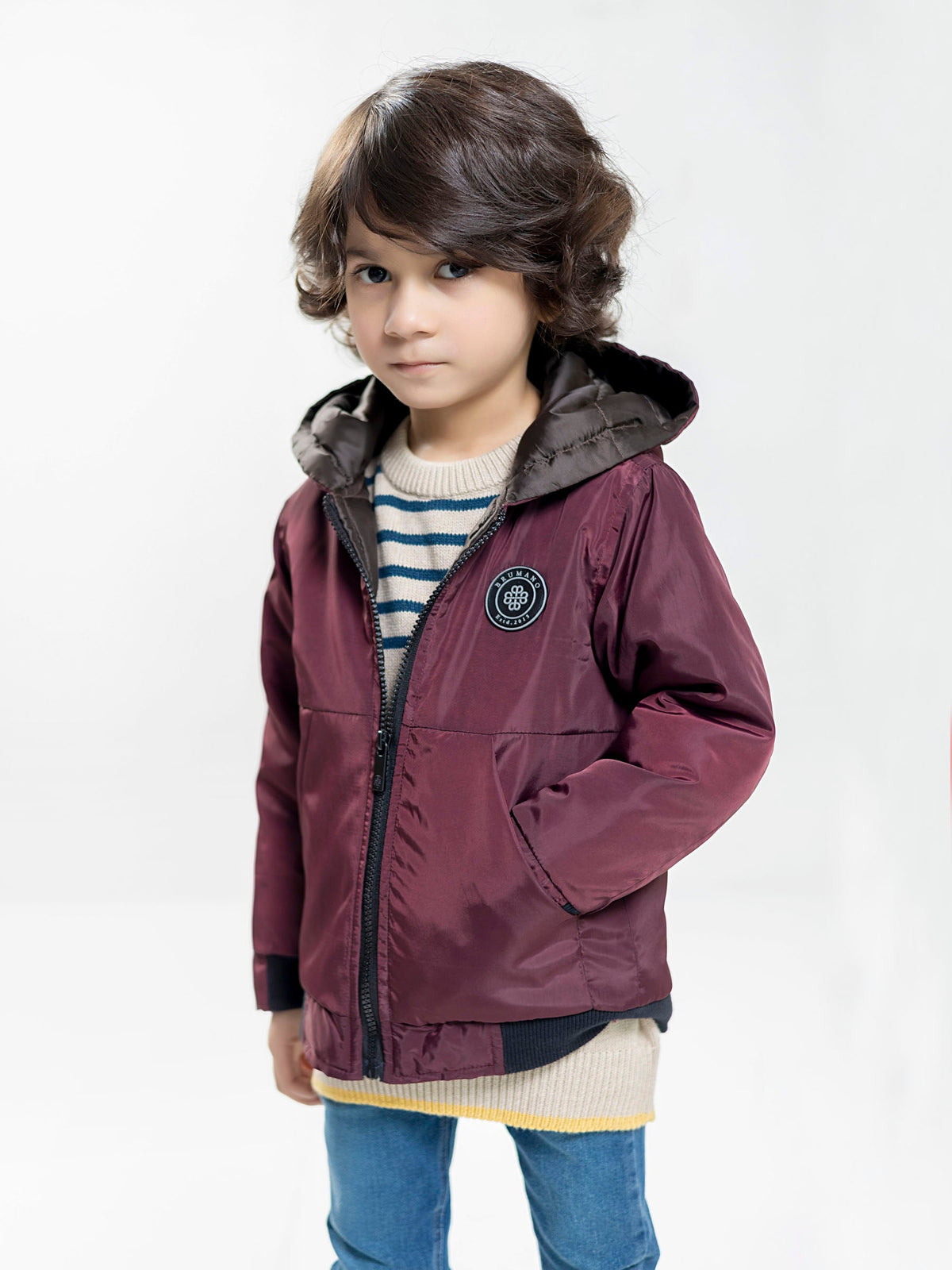 Burgundy Quilted Casual Jacket With Hoodie - Unisex Brumano Pakistan