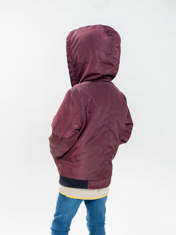 Burgundy Quilted Casual Jacket With Hoodie - Unisex Brumano Pakistan