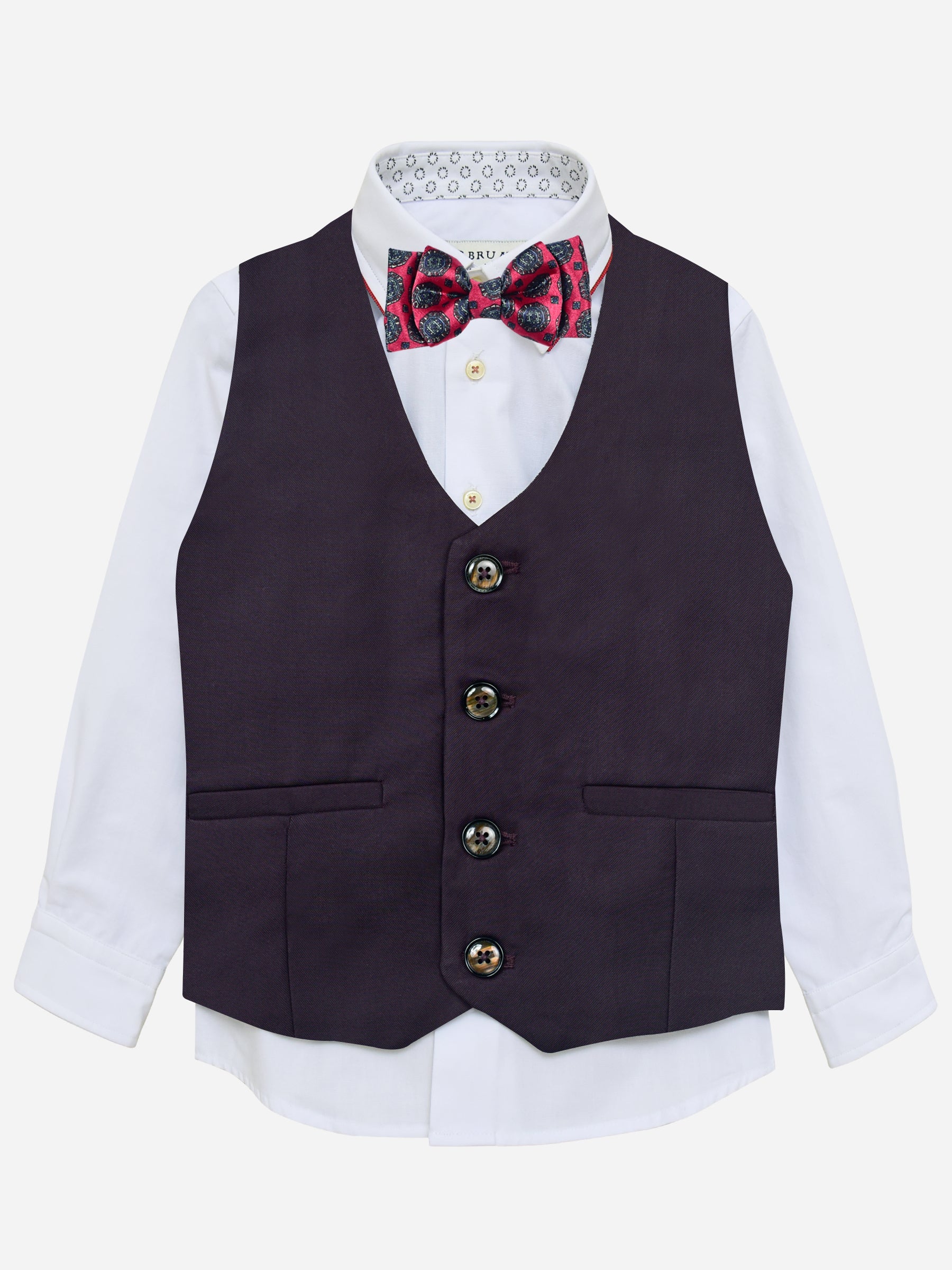 Burgundy Twill Suit Vest With Bow Brumano Pakistan