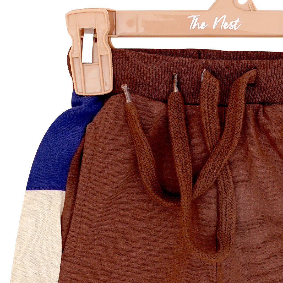 Beige and brown contrast panel trousers