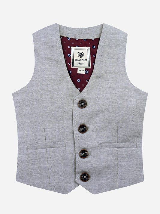Grey Herringbone Suit Vest With Maroon Bow Brumano Pakistan