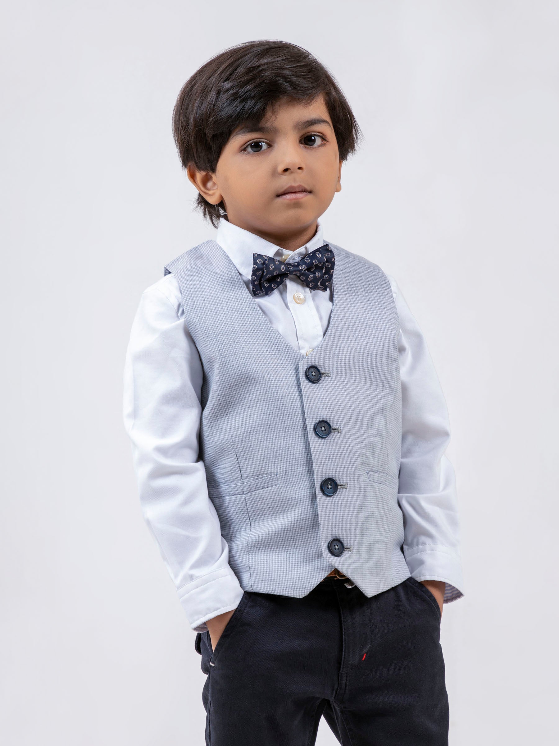 Grey Micro Houndstooth Suit Vest With Bow Brumano Pakistan
