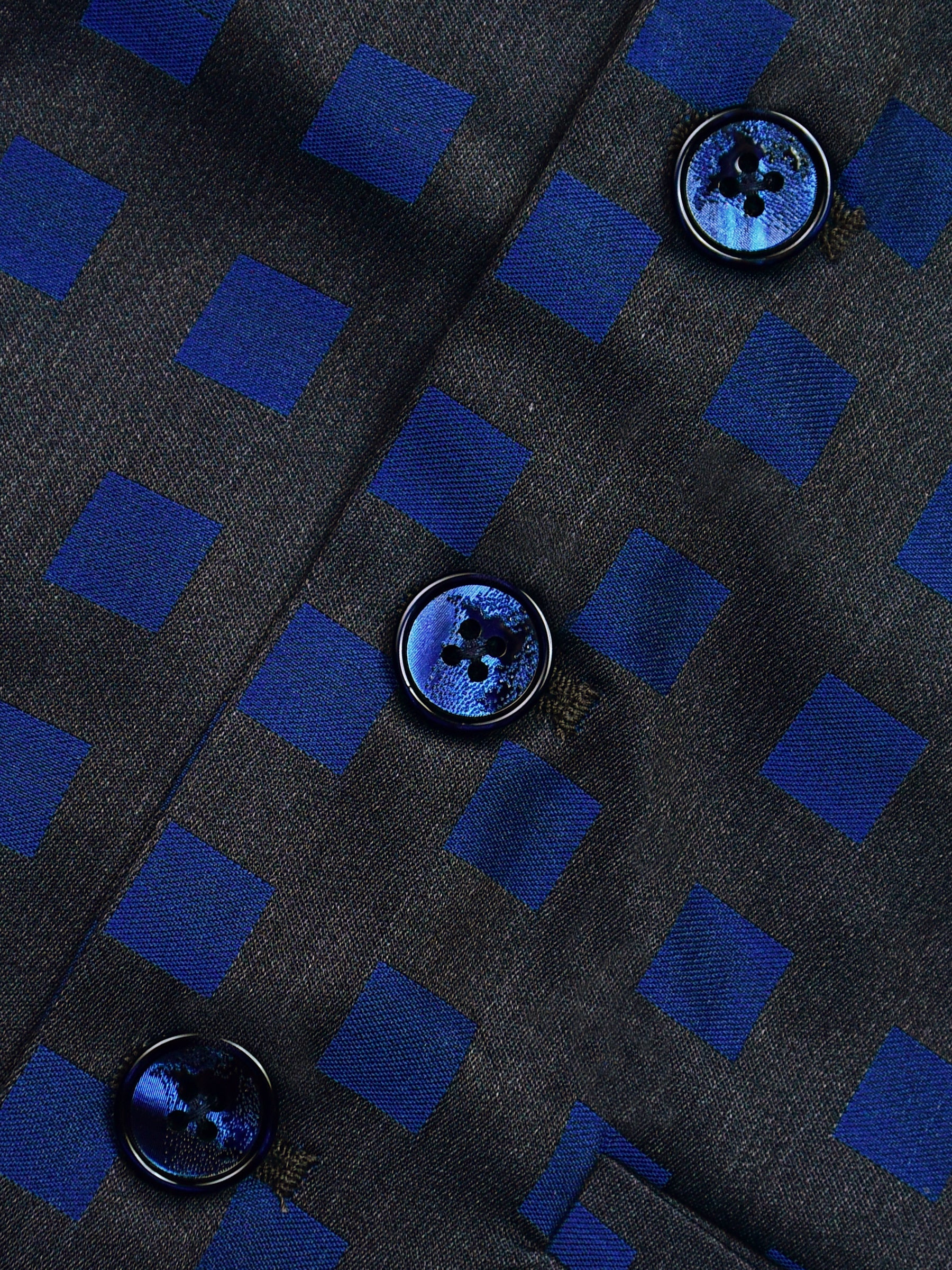 Grey & Blue Square Patterned Suit Vest With Bow Brumano Pakistan