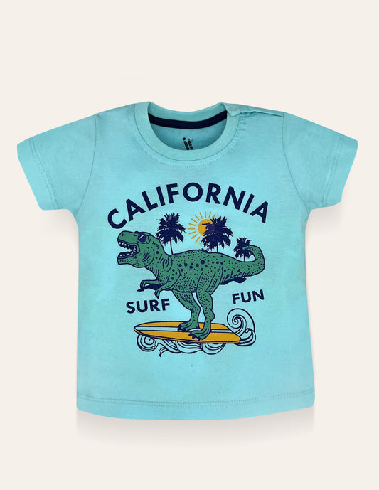 Boys Aqua Dinosaur Printed T-Shirt