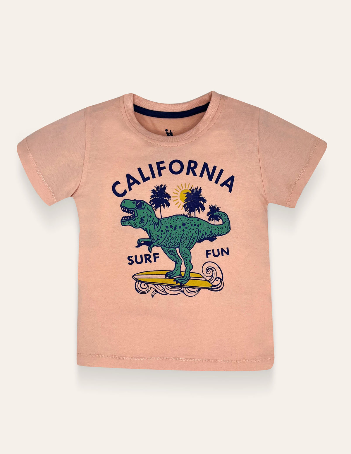 Boys Peach Dinosaur Printed T-Shirt