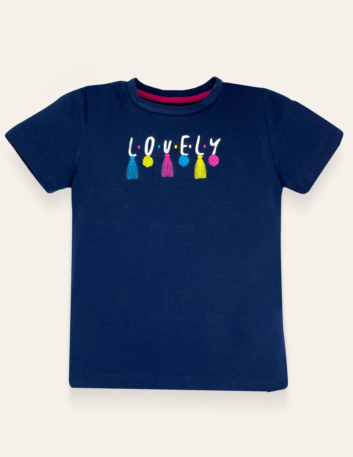 Girls Navy Lovely Embroidered T-Shirt
