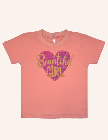 Girls Peach Beautiful Girl Tshirt