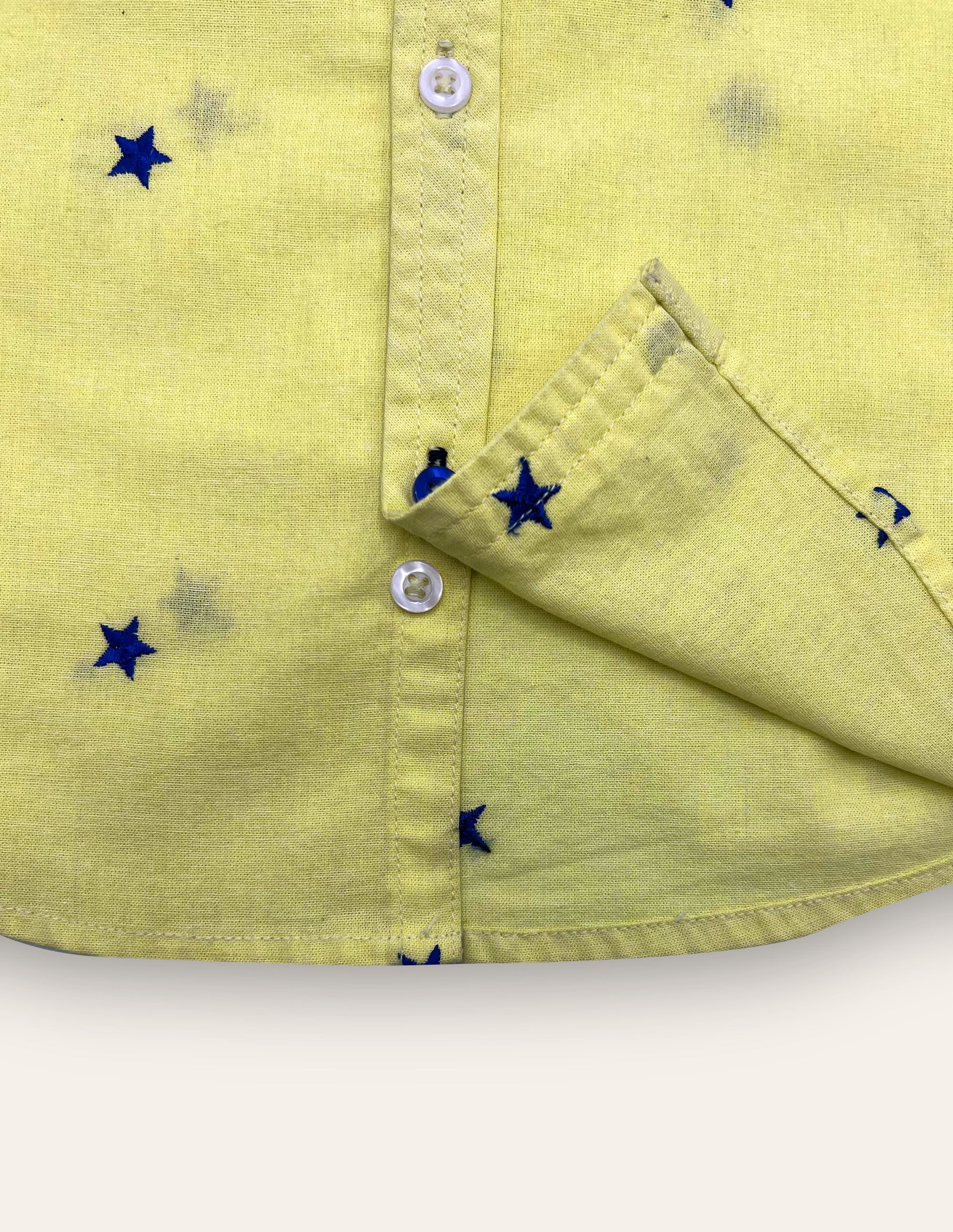 Boys Star Embroidered Yellow Chambray Shirt