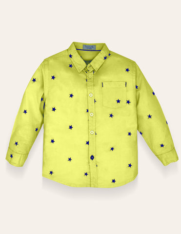 Boys Star Embroidered Yellow Chambray Shirt