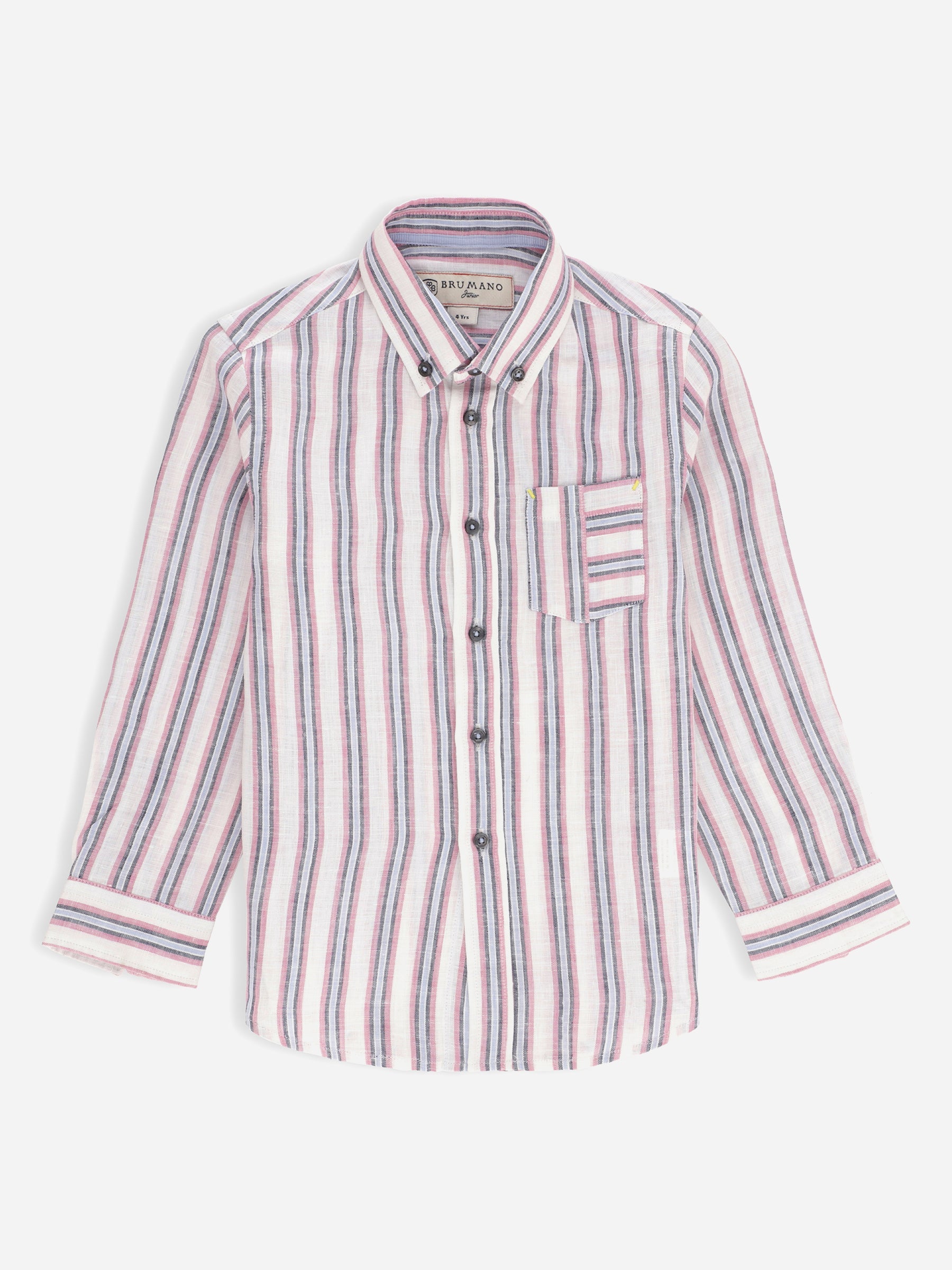 Lilac & Blue 100% Linen Striped Casual Shirt Brumano Pakistan 