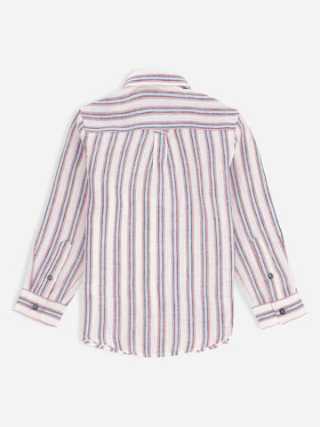 Lilac & Blue 100% Linen Striped Casual Shirt Brumano Pakistan