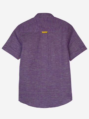 Magenta Mao Collar Short Sleeve Casual Shirt
