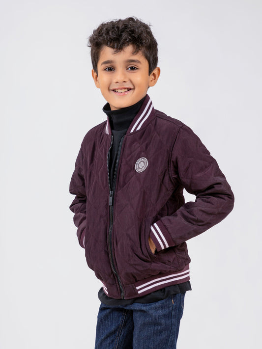 Maroon Quilted Sporty Casual Baseball Jacket