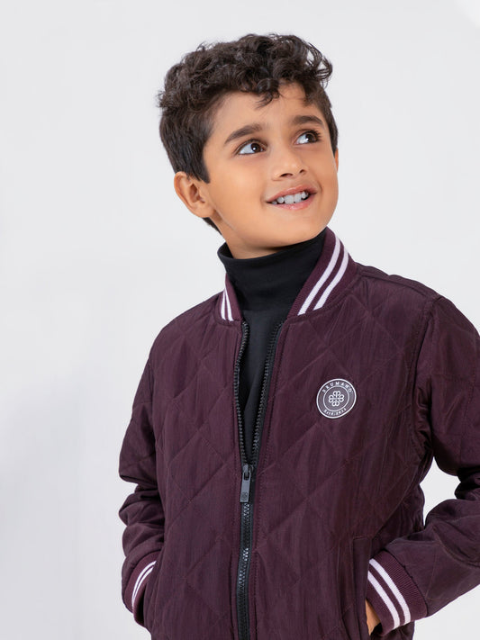 Maroon Quilted Sporty Casual Baseball Jacket
