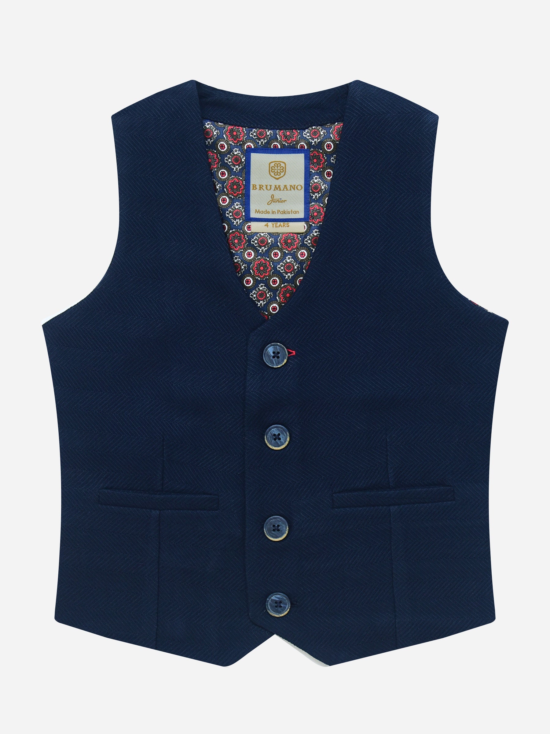 Navy Blue Herringbone Suit Waistcoat Cotton Candy™ Pakistan