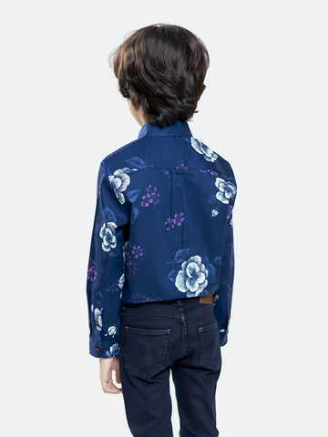 Navy Blue Bold Printed Sleeve Casual Shirt Brumano Pakistan