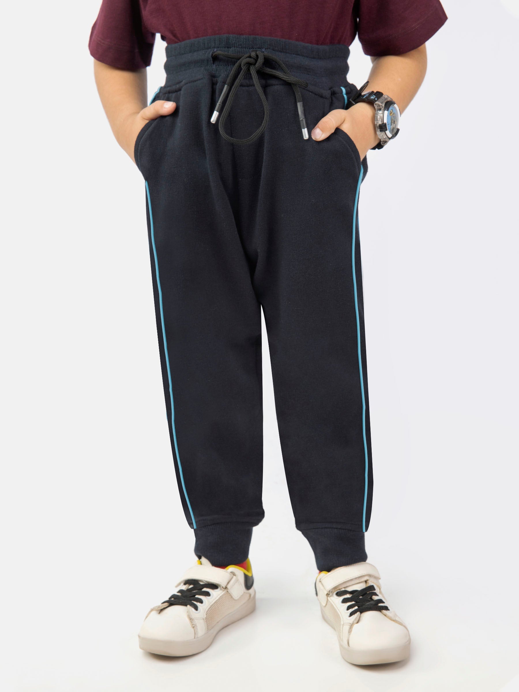Navy Blue Knitted Jogger Pajama With Detailing 1