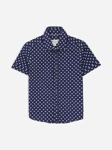 Navy Blue Printed Seersucked Short Sleeve Casual Shirt Brumano Pakistan