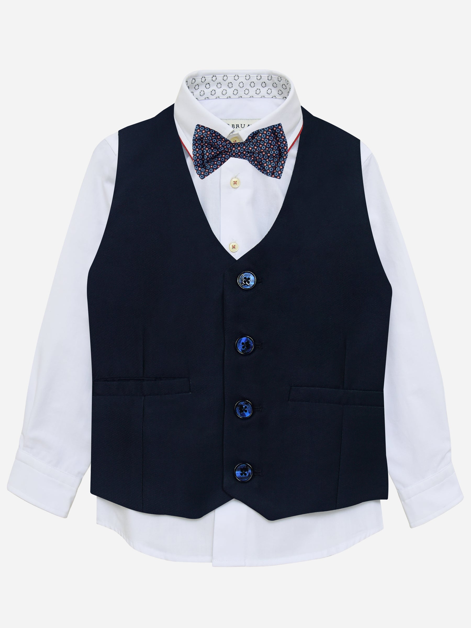 Navy Blue Twill Suit Vest With Bow Brumano Pakistan
