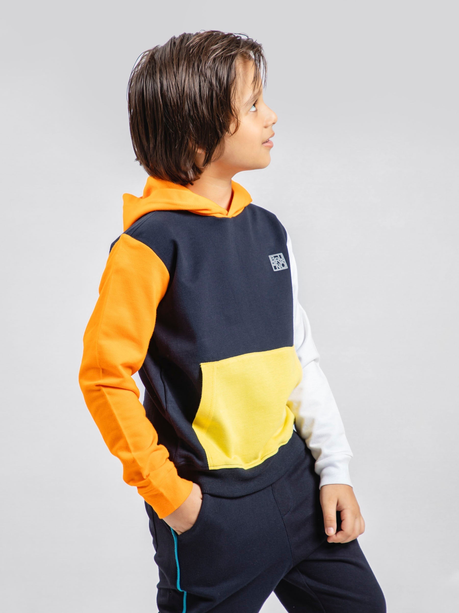 Navy Blue & Orange Sweatshirt With Contrasting Sleeves & Hood Brumano Pakistan