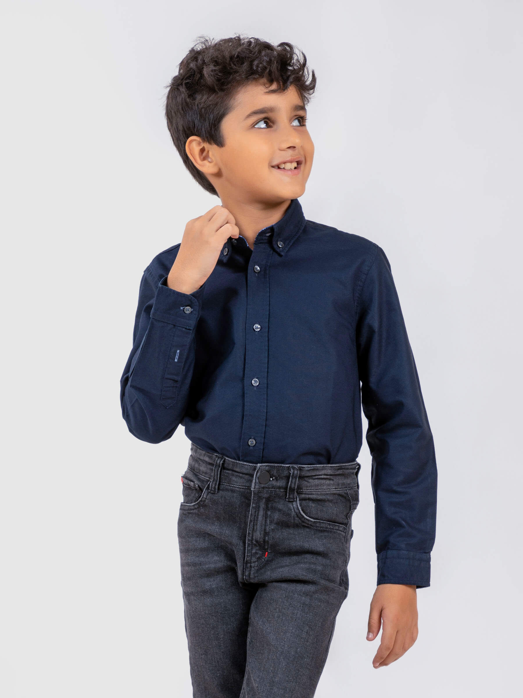 Navy Oxford Long Sleeve Casual Shirt With Detailing Brumano Pakistan