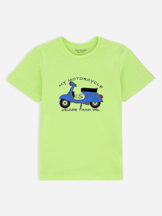 Neon Green Graphic 'Motorcycle' Printed Casual Tee