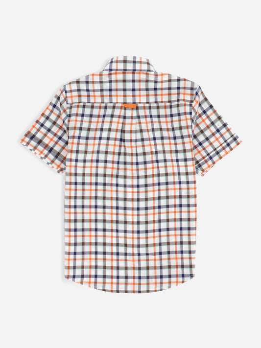 Orange Checkered Half Sleeve Casual Shirt