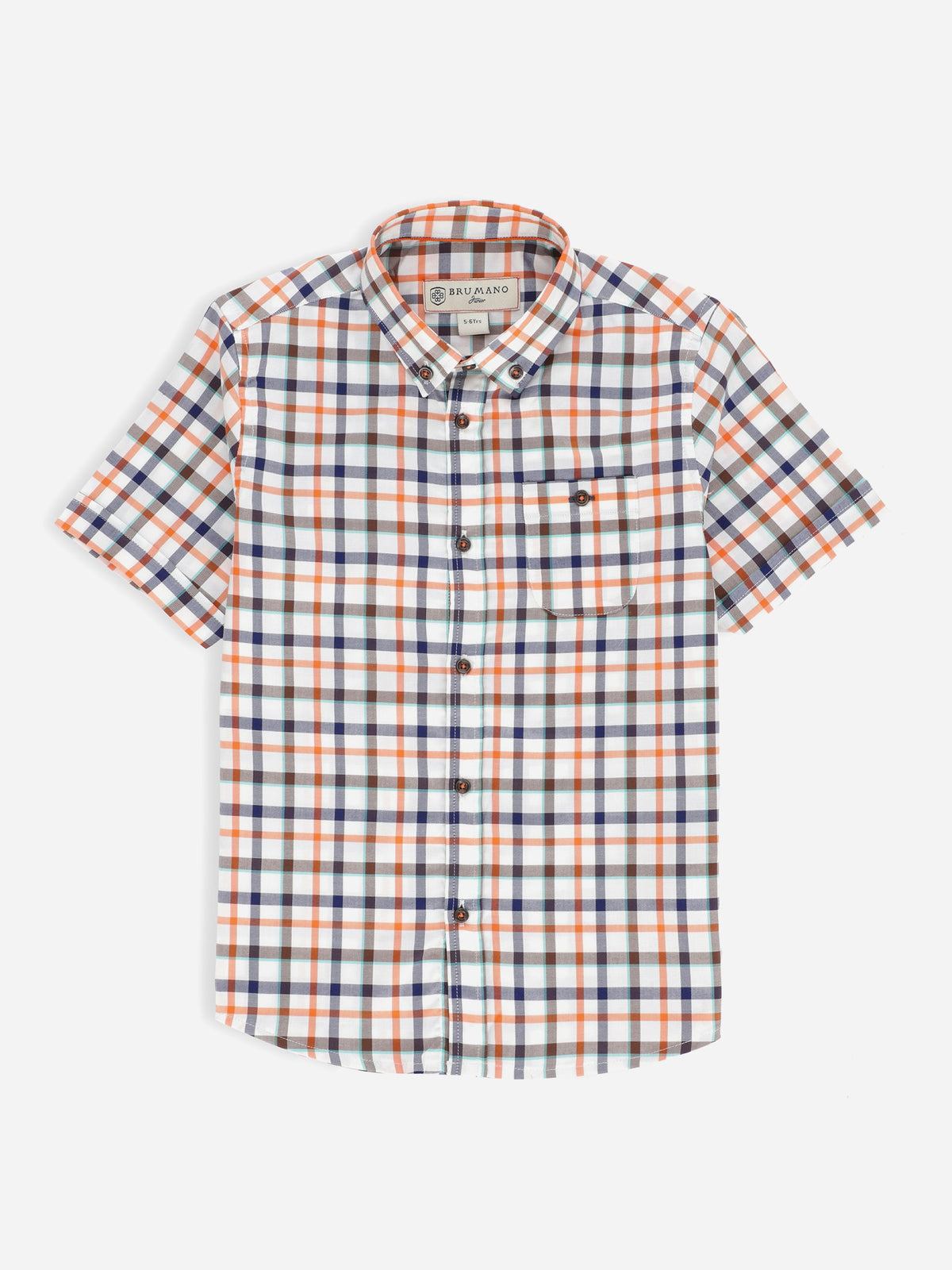 Orange Checkered Half Sleeve Casual Shirt