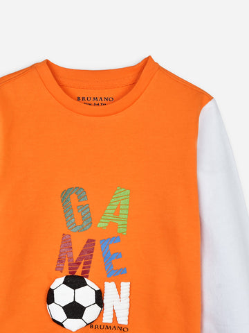 Orange Contrasting Sleeves Sweatshirt With 'Game On' Print Brumano Pakistan