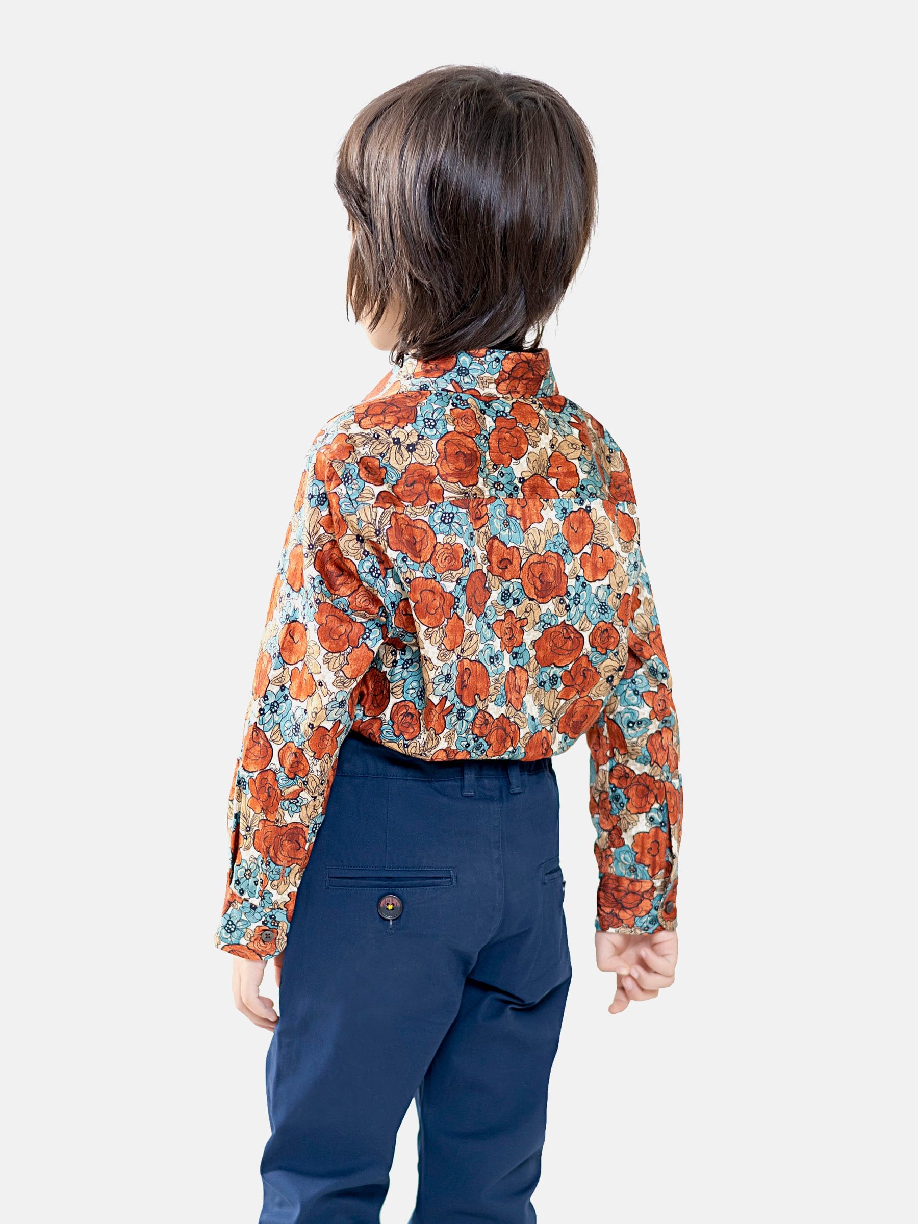 Orange & Blue Floral Printed Casual Shirt Brumano Pakistan