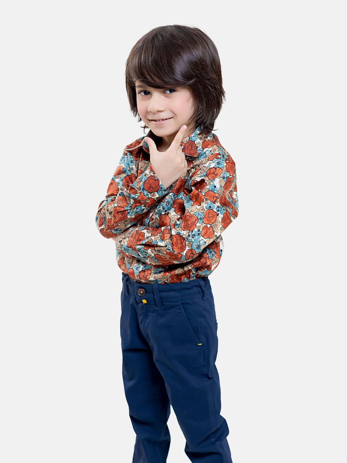 Orange & Blue Floral Printed Casual Shirt Brumano Pakistan
