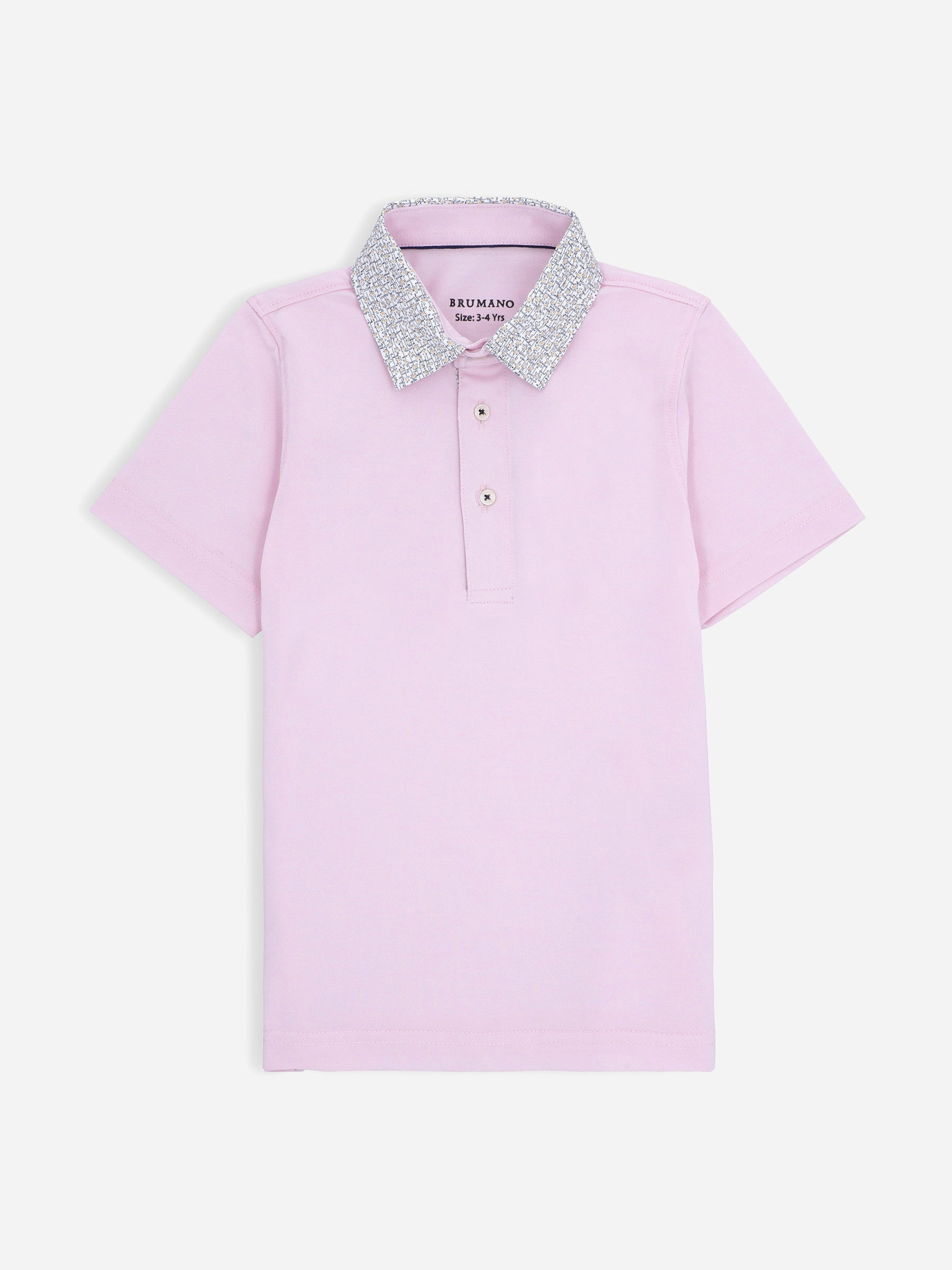 Pink Casual Polo Shirt With Printed Floral Collar