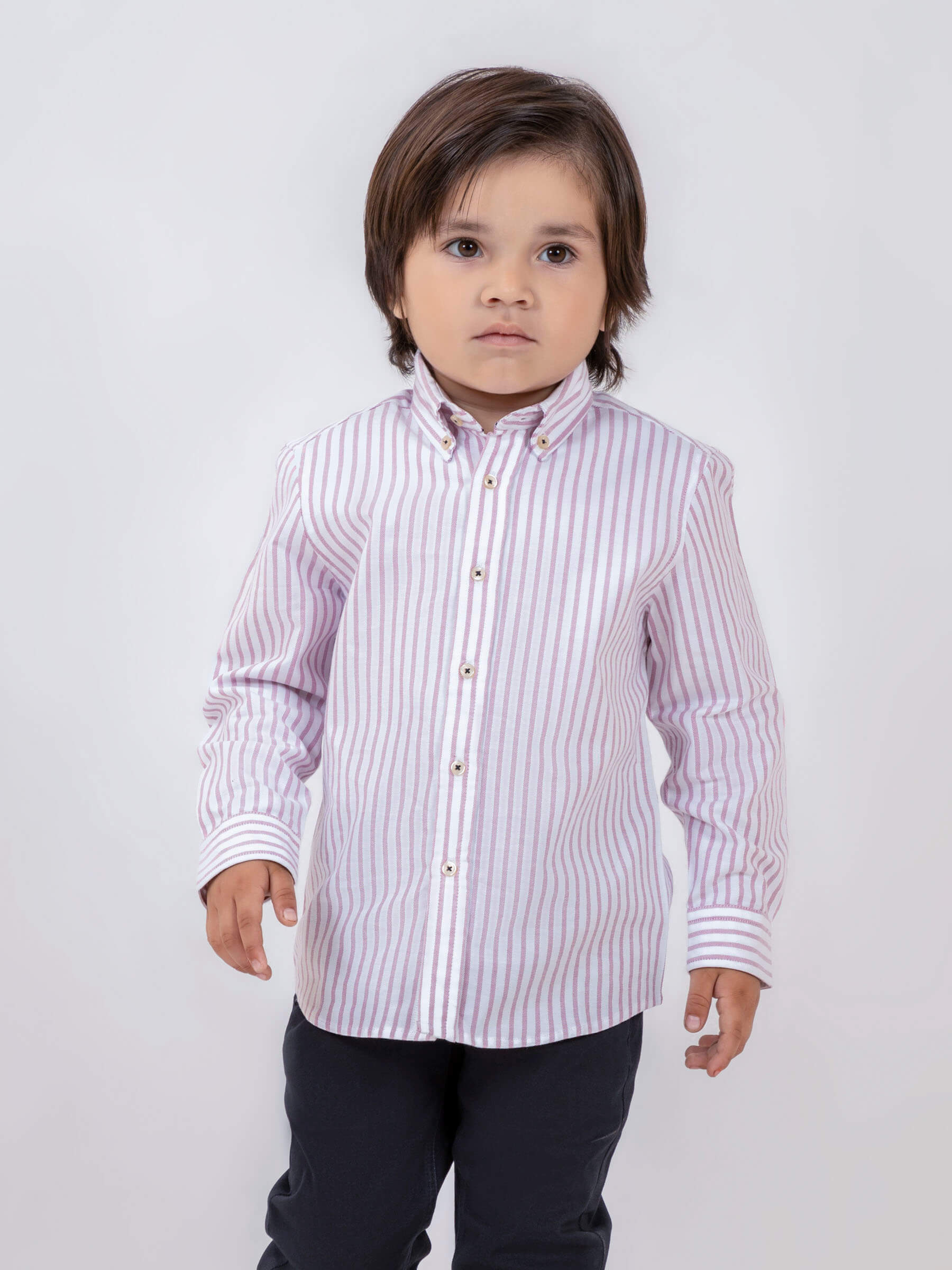 Pink Oxford Striped Long Sleeve Casual Shirt