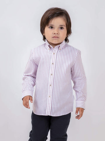 Pink Oxford Striped Long Sleeve Casual Shirt