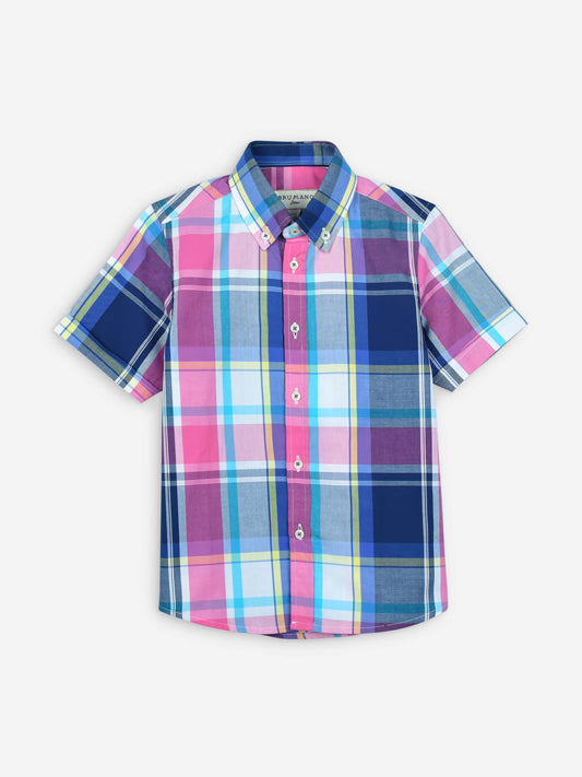 Pink & Blue Large Check Half Sleeve Casual Shirt Brumano Pakistan