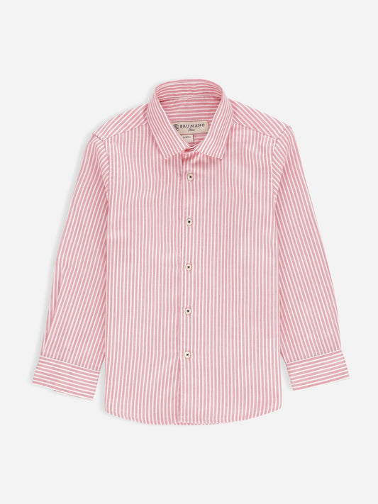 Pink & White Striped Long Sleeve Casual Shirt