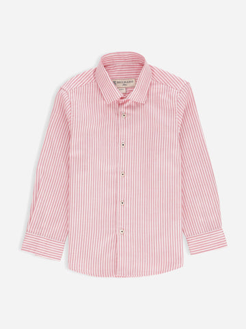 Pink & White Striped Long Sleeve Casual Shirt