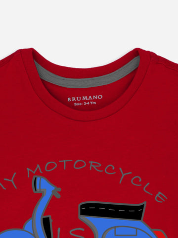 Red Graphic 'Motorcycle' Printed Casual Tee Brumano Pakistan