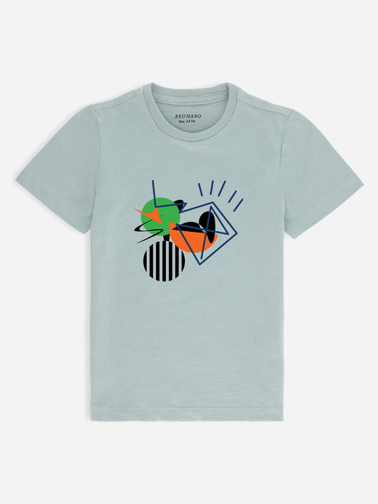 Sage Green Graphic Printed 'Abstract Art' Casual Tee