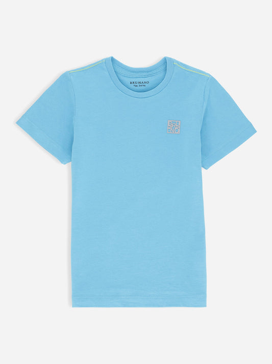 Aqua Blue Basic Crew Neck Casual T-Shirt
