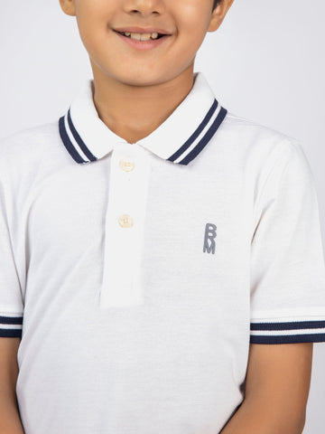 White Pique Casual Tipped polo Brumano Pakistan