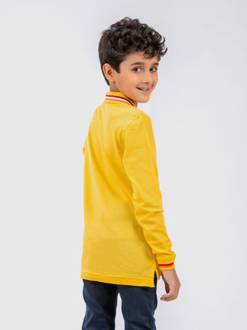 Yellow Contrasting Tipped Long Sleeve Pique Polo